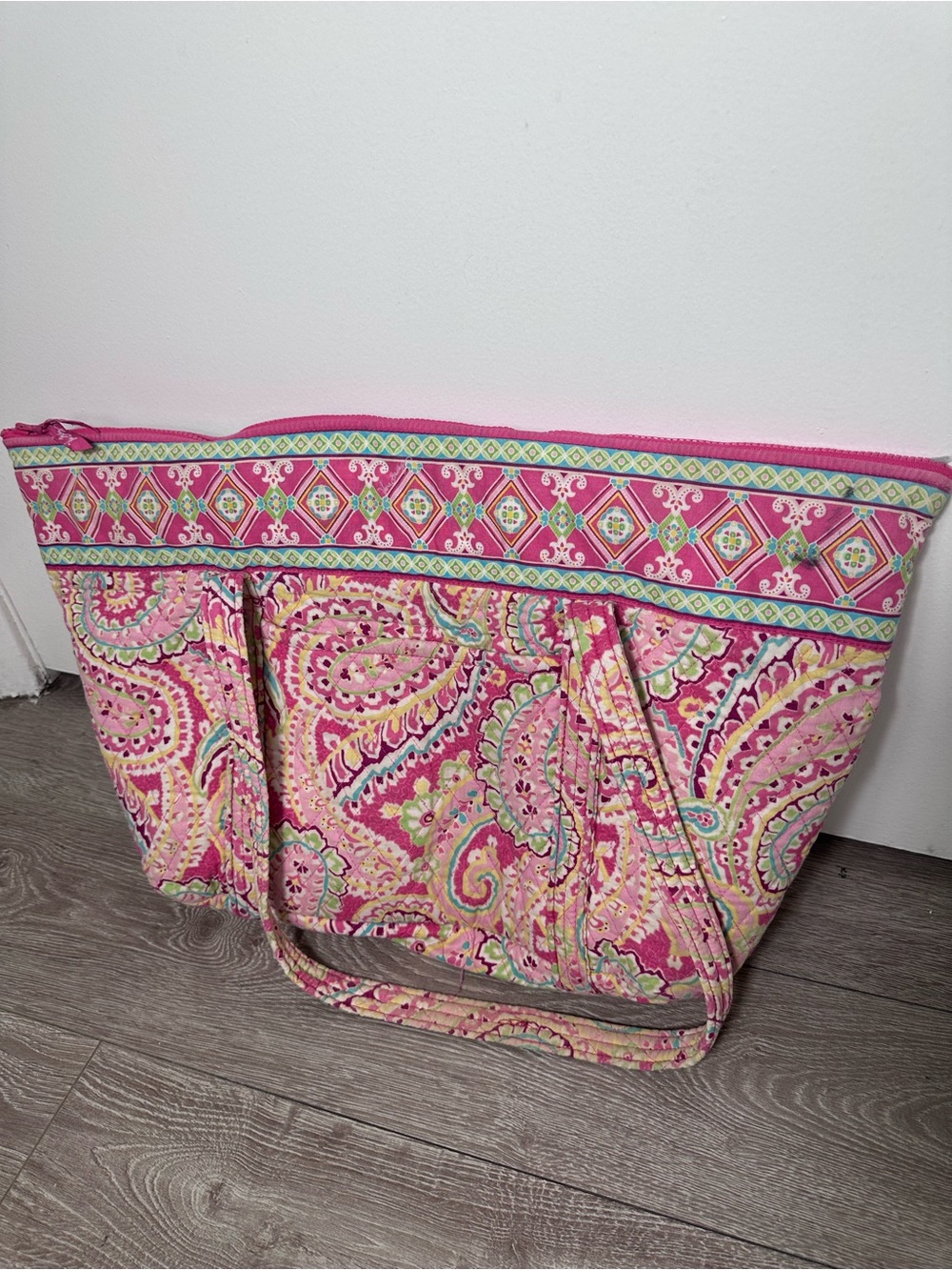 Vera Bradley Pink Paisley Quilted Tote with Multicolor Accents